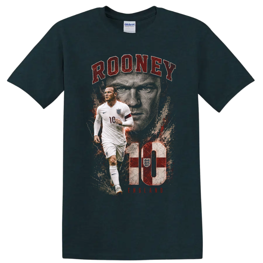 Wayne Rooney England soccer graphic with portrait and number 10 on a Midnight (Green) T Shirt