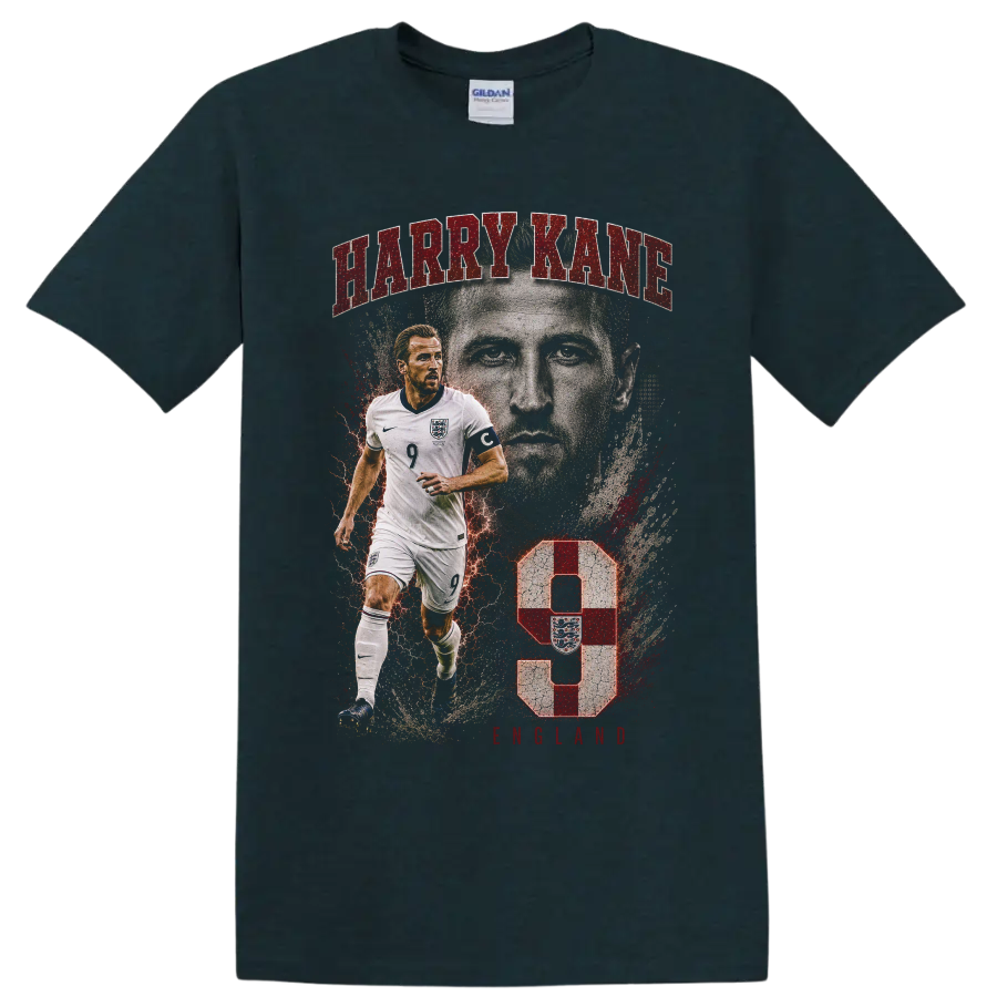 Harry Kane England soccer graphic with number 9 on a Midnight (Green) T Shirt