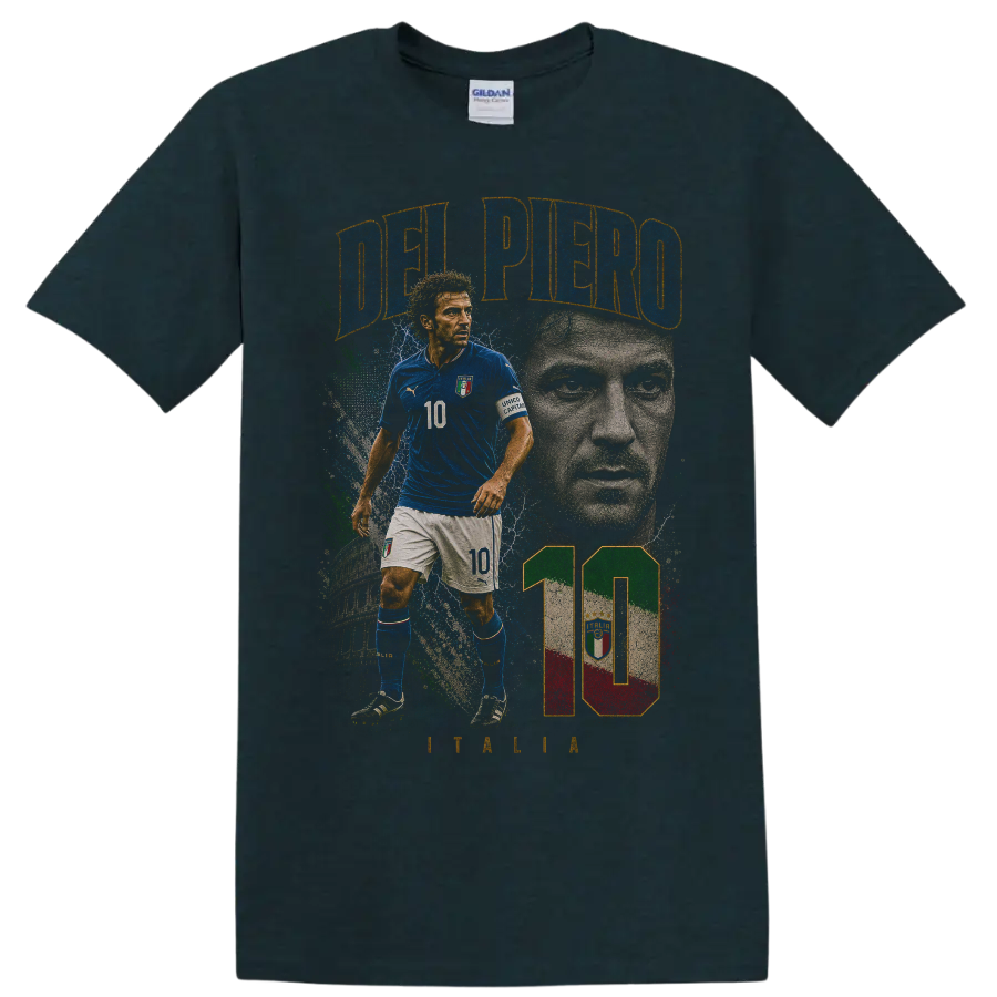 Alessandro Del Piero Italy soccer graphic with DEL PIERO and number 10 on a Midnight (Green) T Shirt