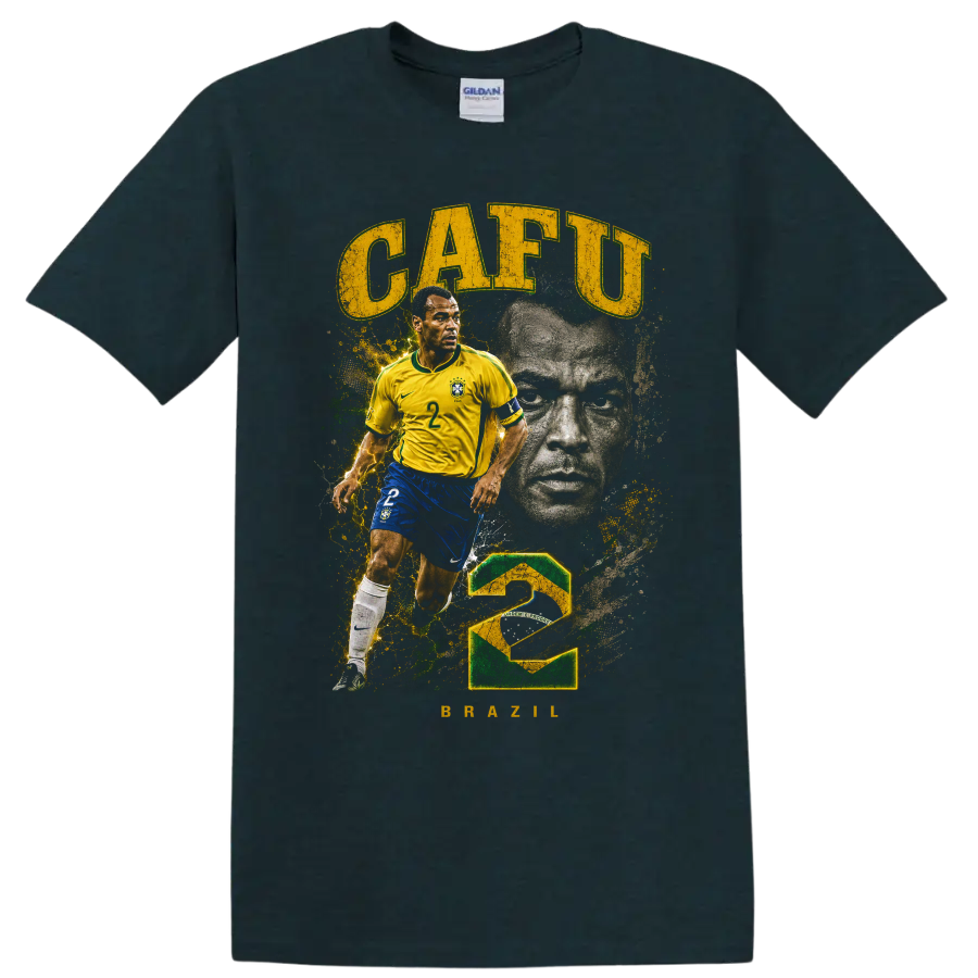 Cafu Brazil soccer player retro graphic with CAFU text and number 2 on a Midnight (Green) T Shirt