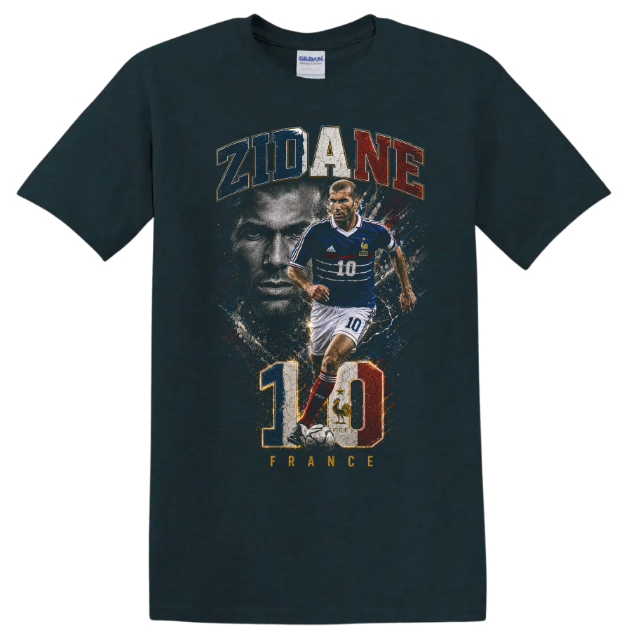 Zinedine Zidane France number 10 distressed soccer graphic on a Midnight (Green) T Shirt