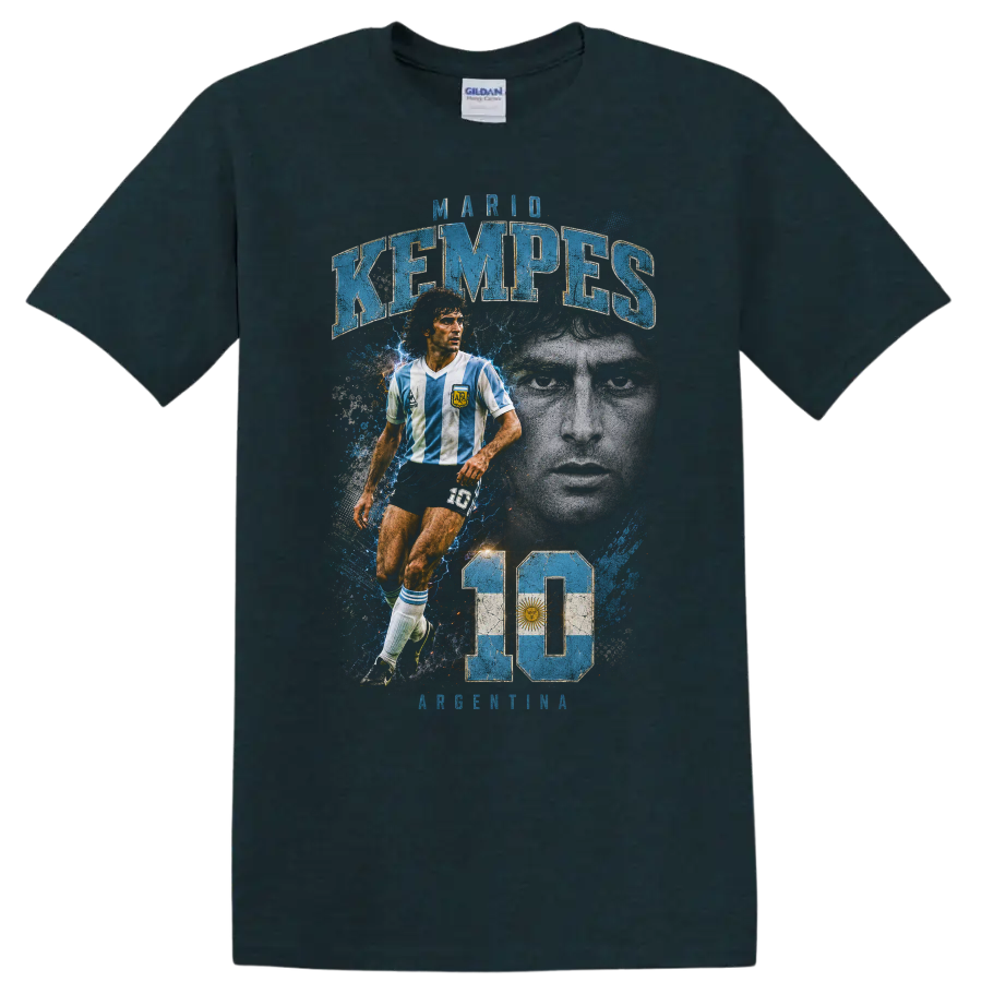 Mario Kempes Argentina soccer legend vintage number 10 graphic on a Midnight (Green) T Shirt