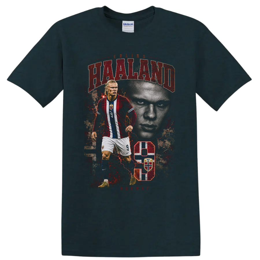 Erling Haaland Norway soccer player graphic with number 9 on a Midnight (Green) T Shirt