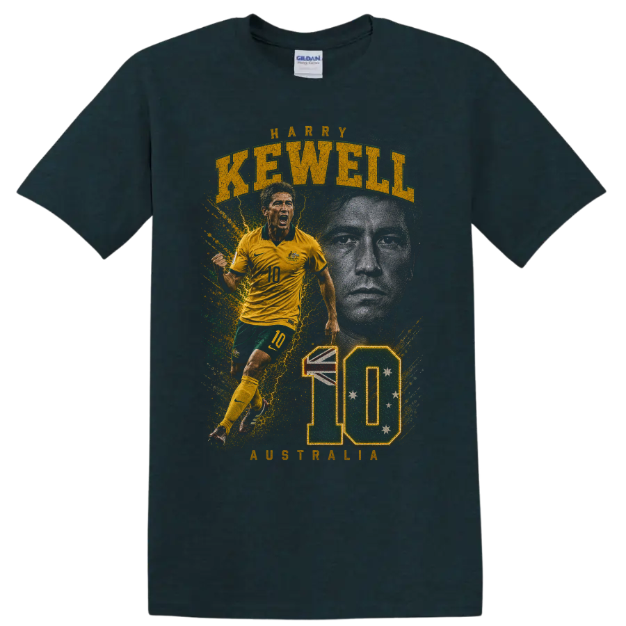 Harry Kewell Australia soccer graphic with KEWELL and number 10 on a Midnight (Green) T Shirt