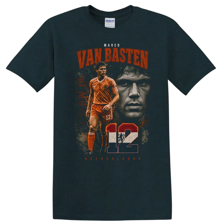 Marco van Basten Netherlands soccer retro graphic with number 12 on a Midnight (Green) T Shirt