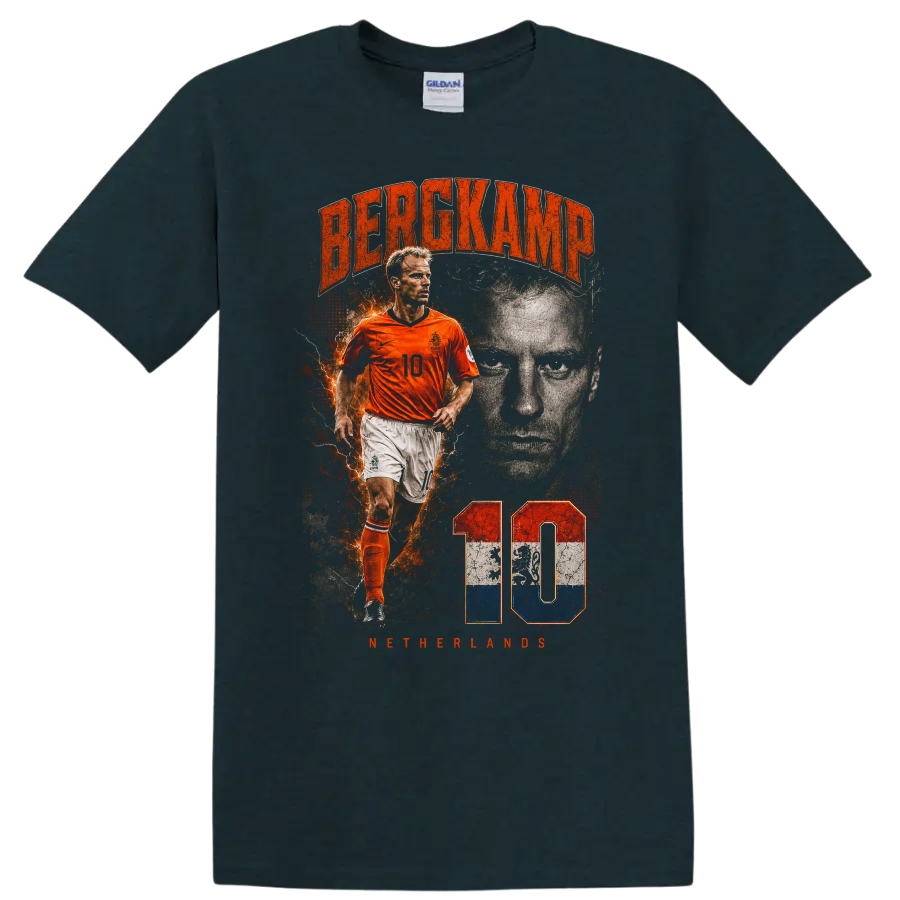 Dennis Bergkamp Netherlands soccer portrait with number 10 on a Midnight (Green) T Shirt