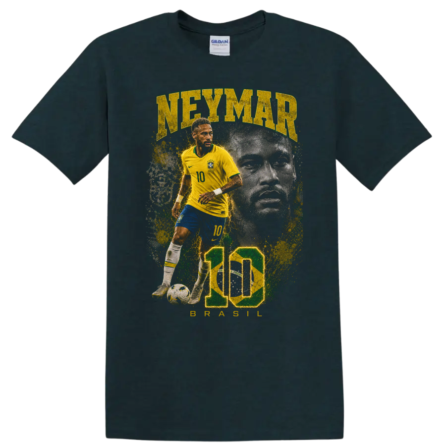 Neymar Jr Brazil soccer player number 10 portrait graphic on a Midnight (Green) T Shirt
