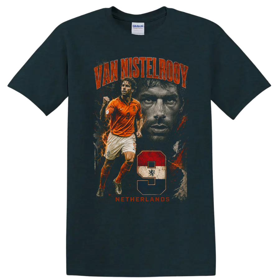 Ruud van Nistelrooy Netherlands soccer graphic with VAN NISTELROOY text on a Midnight (Green) T Shirt