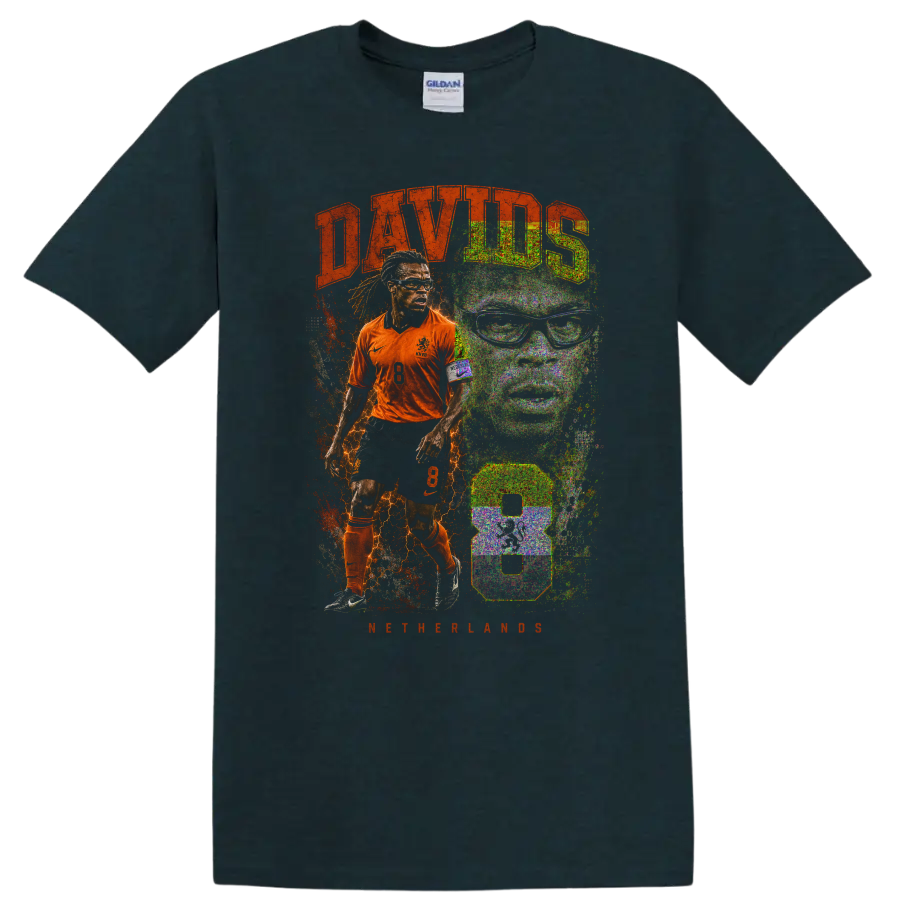 Edgar Davids Netherlands soccer player retro graphic with DAVIDS text on a Midnight (Green) T Shirt