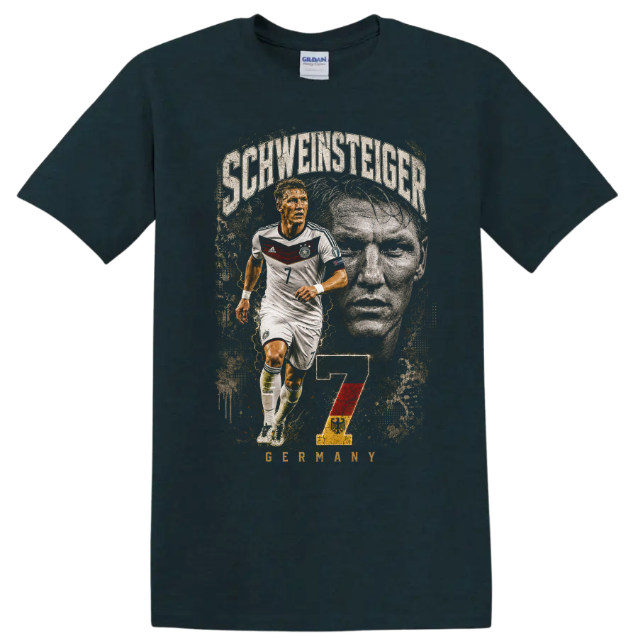 Bastian Schweinsteiger Germany soccer action portrait with number 7 on a Midnight (Green) T Shirt