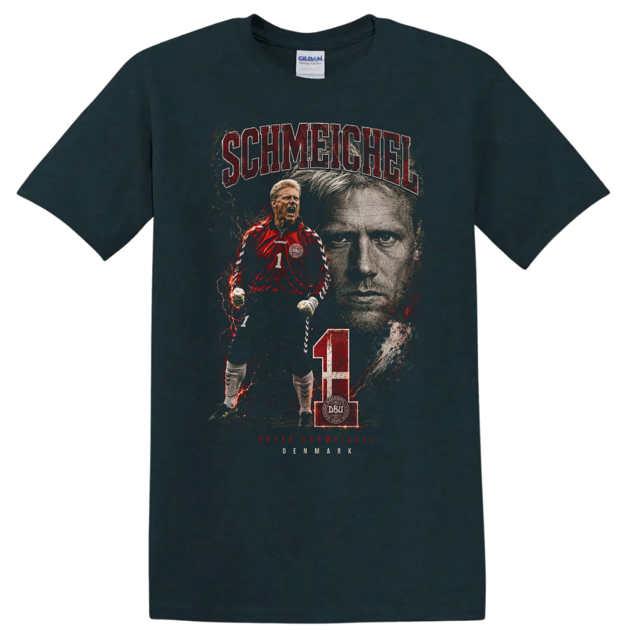Peter Schmeichel Denmark goalkeeper soccer graphic portrait on a Midnight (Green) T Shirt