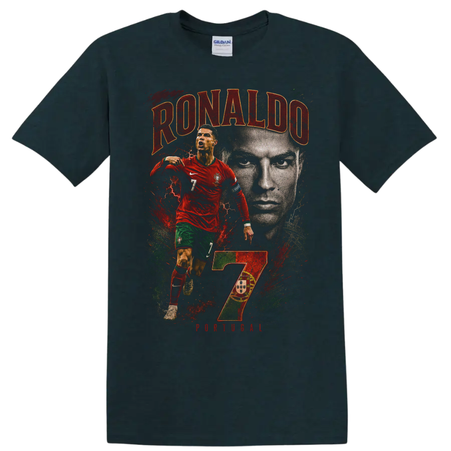 Cristiano Ronaldo Portugal soccer collage with RONALDO and number 7 on a Midnight (Green) T Shirt