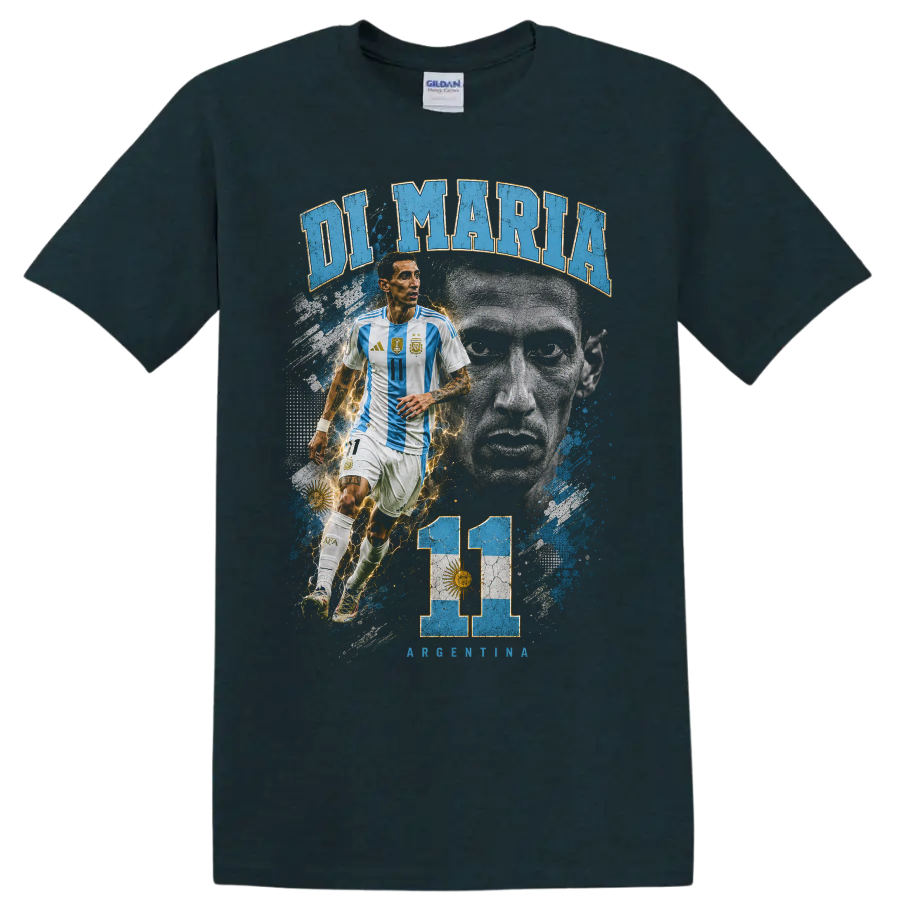 Ángel Di María Argentina number 11 soccer player graphic with DI MARIA text on a Midnight (Green) T Shirt