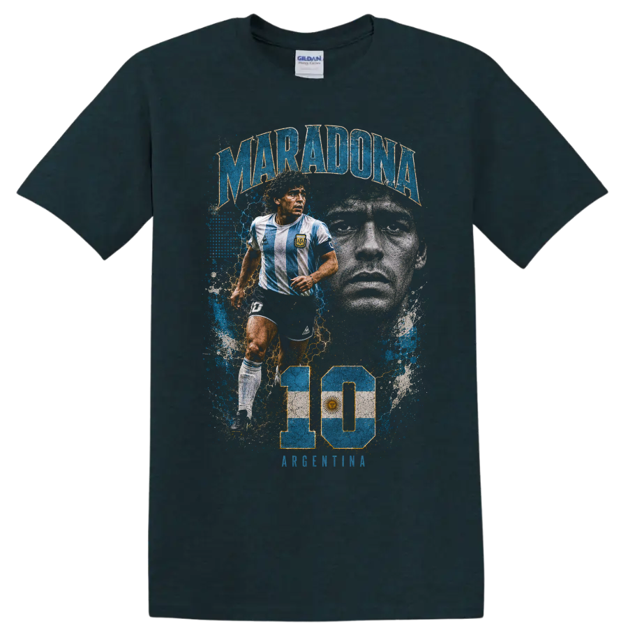 Diego Maradona Argentina soccer collage with number 10 graphic print on a Midnight (Green) T Shirt