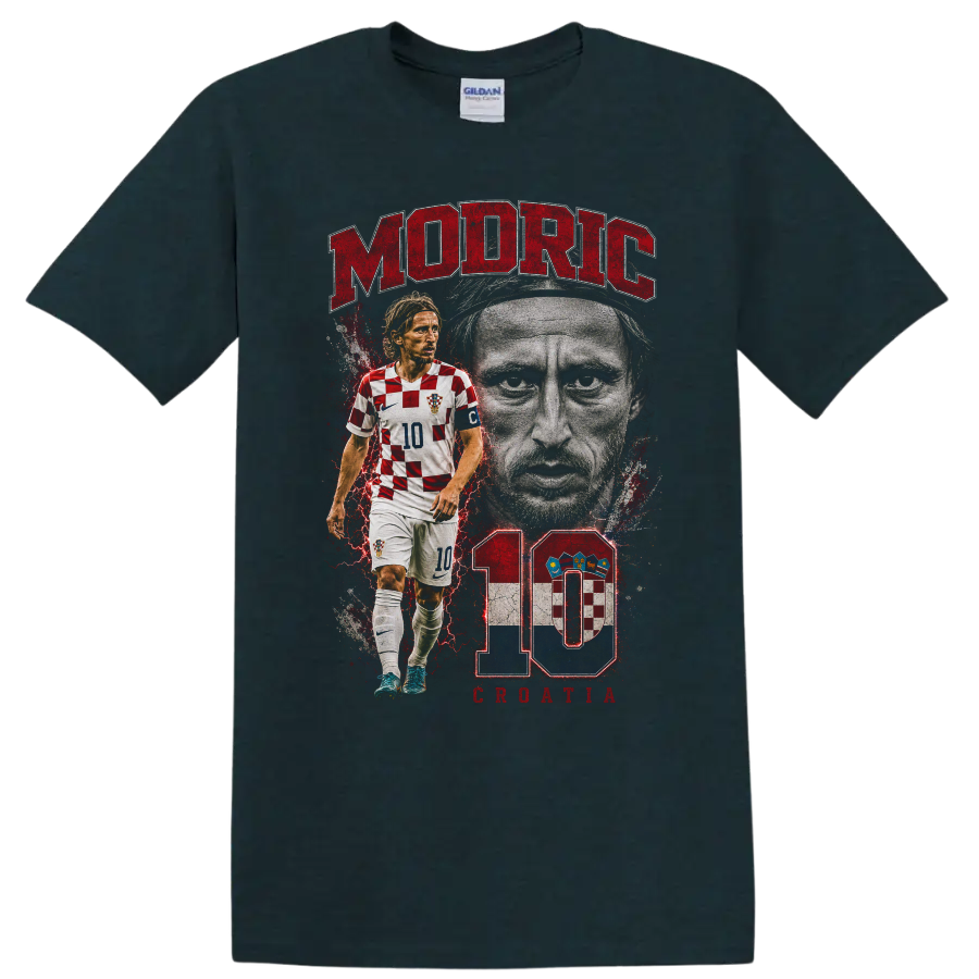 Luka Modric Croatia soccer portrait graphic with MODRIC and number 10 on a Midnight (Green) T Shirt