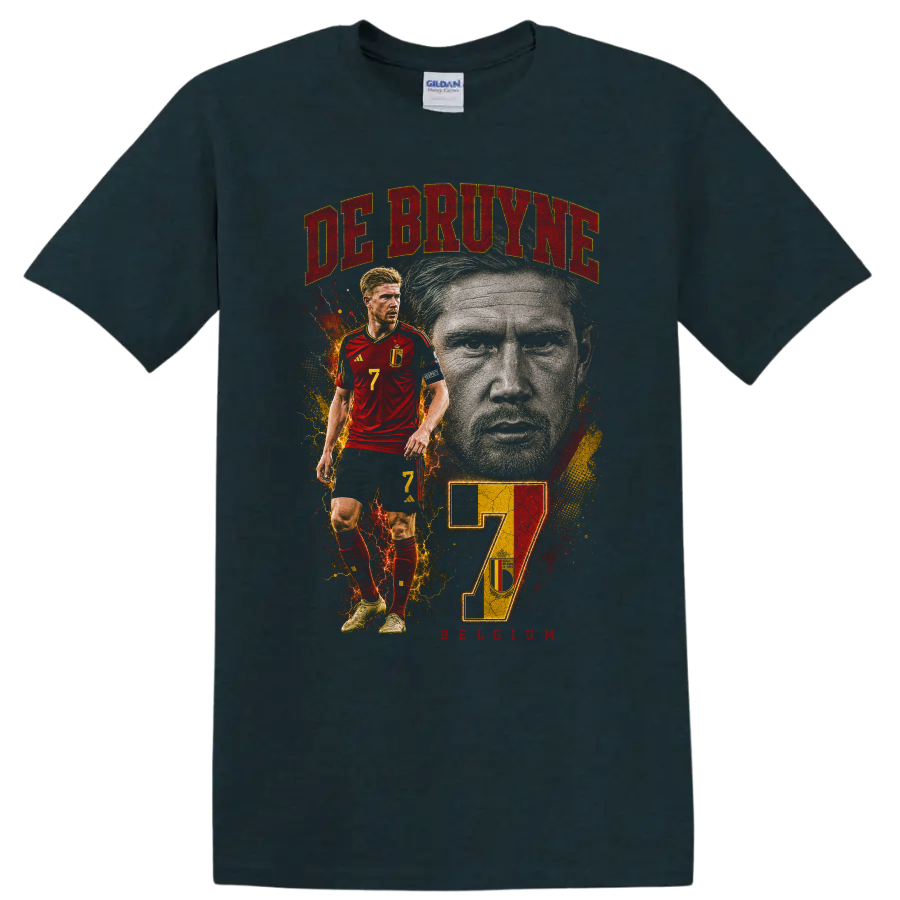 Kevin De Bruyne Belgium soccer graphic with DE BRUYNE and number 7 on a Midnight (Green) T Shirt
