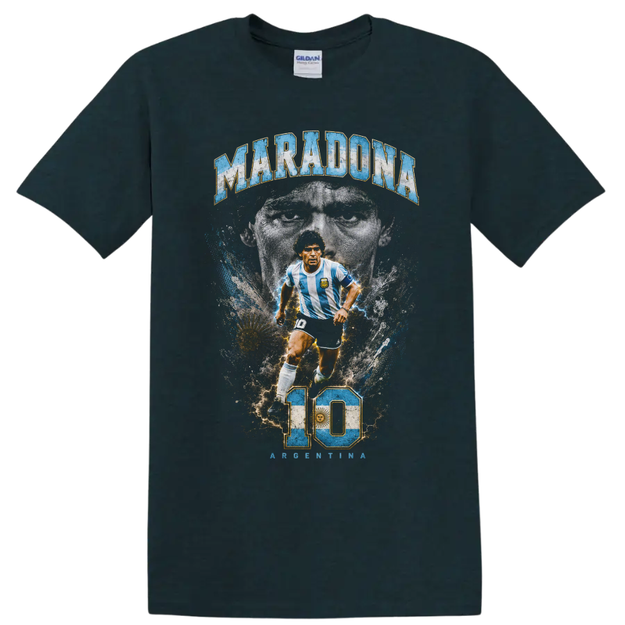 Diego Maradona Argentina soccer graphic with number 10 and portrait on a Midnight (Green) T Shirt