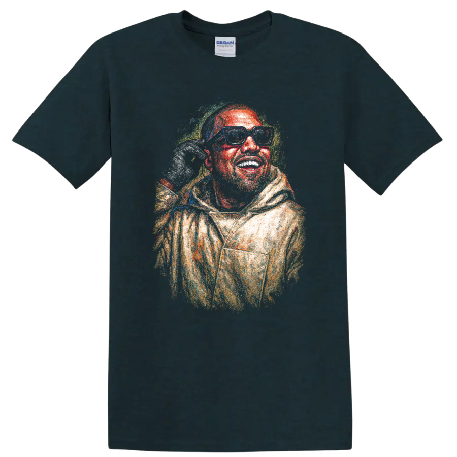 Colorful textured portrait of CeeLo Green wearing glasses and a hood on a Midnight (Green) T Shirt