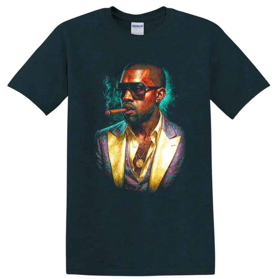 Stylized colorful portrait of Pitbull wearing glasses and a suit on a Midnight (Green) T Shirt