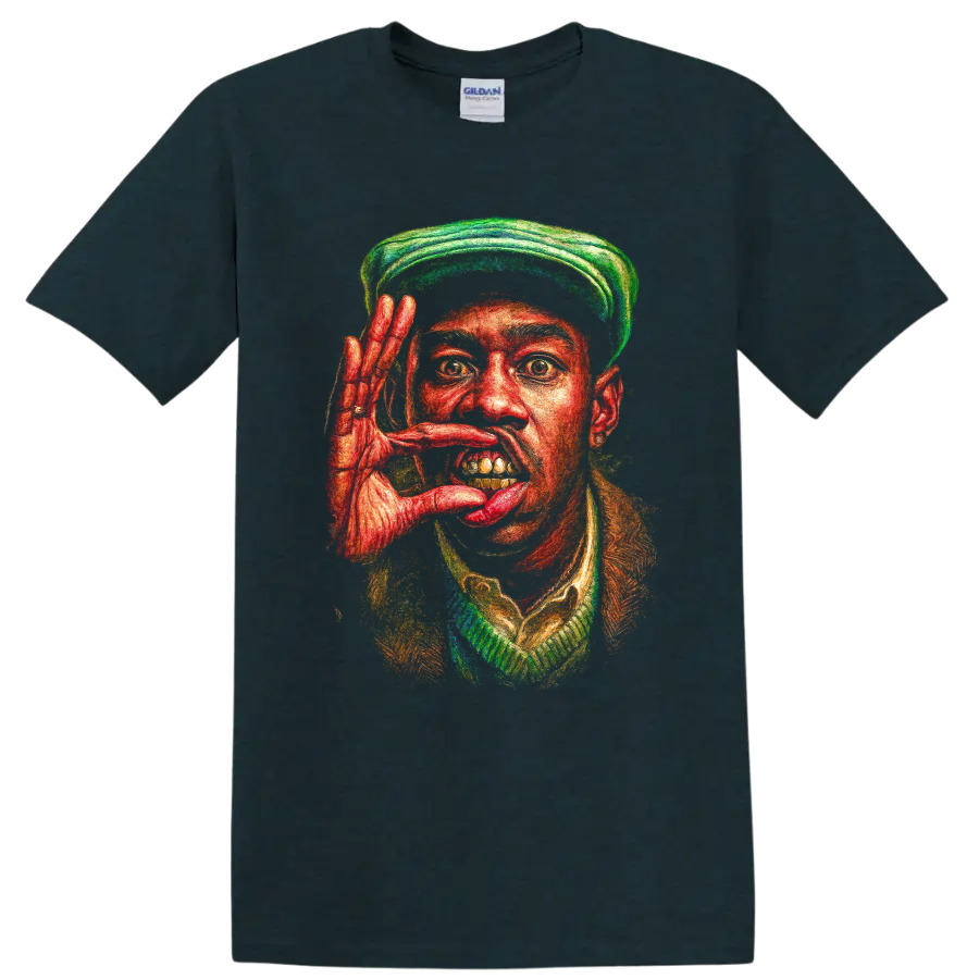 Tyler, the Creator IGOR-inspired colorful painted portrait on a Midnight (Green) T Shirt