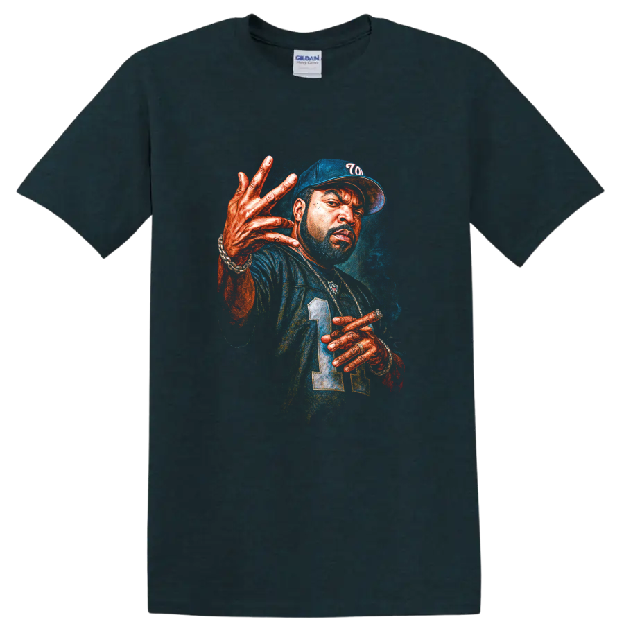 The Notorious B.I.G. Big Poppa ’23 colorful hip-hop portrait artwork on a Midnight (Green) T Shirt