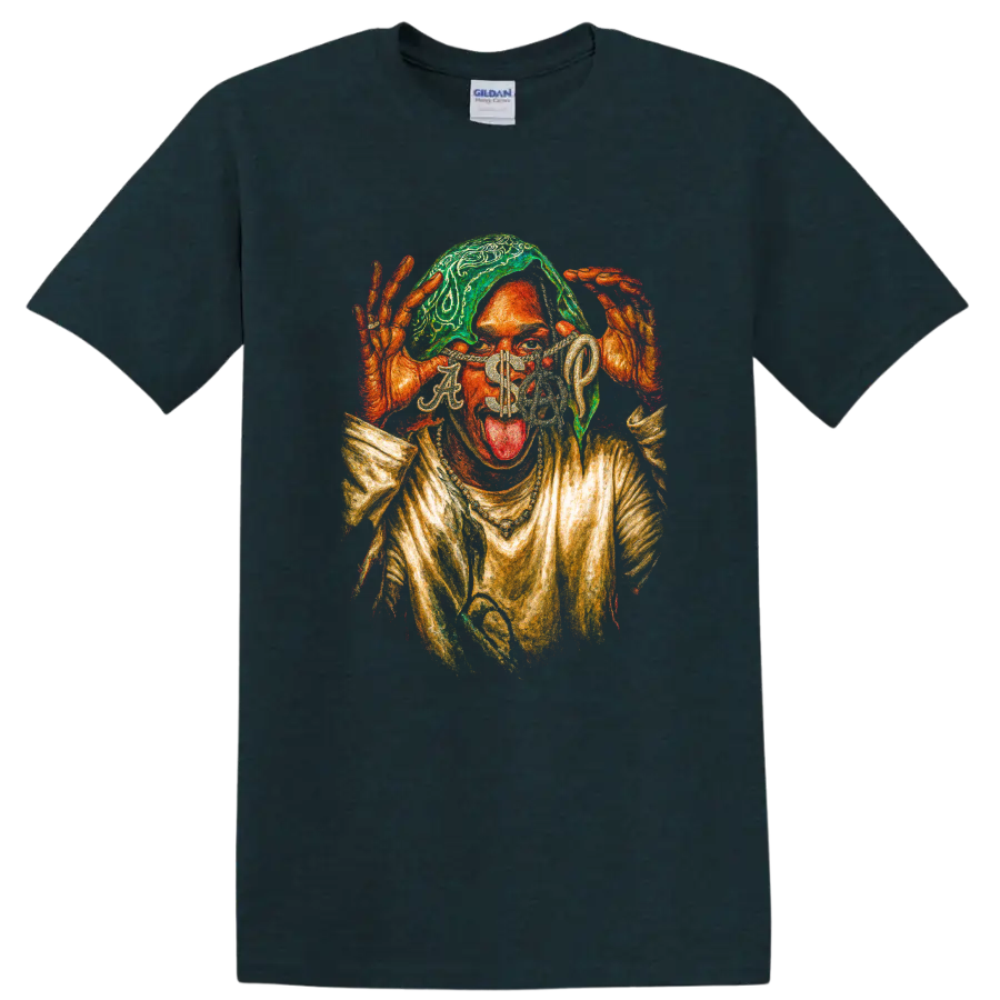 A$AP Rocky A$AP Mob psychedelic hip-hop portrait graphic on a Midnight (Green) T Shirt