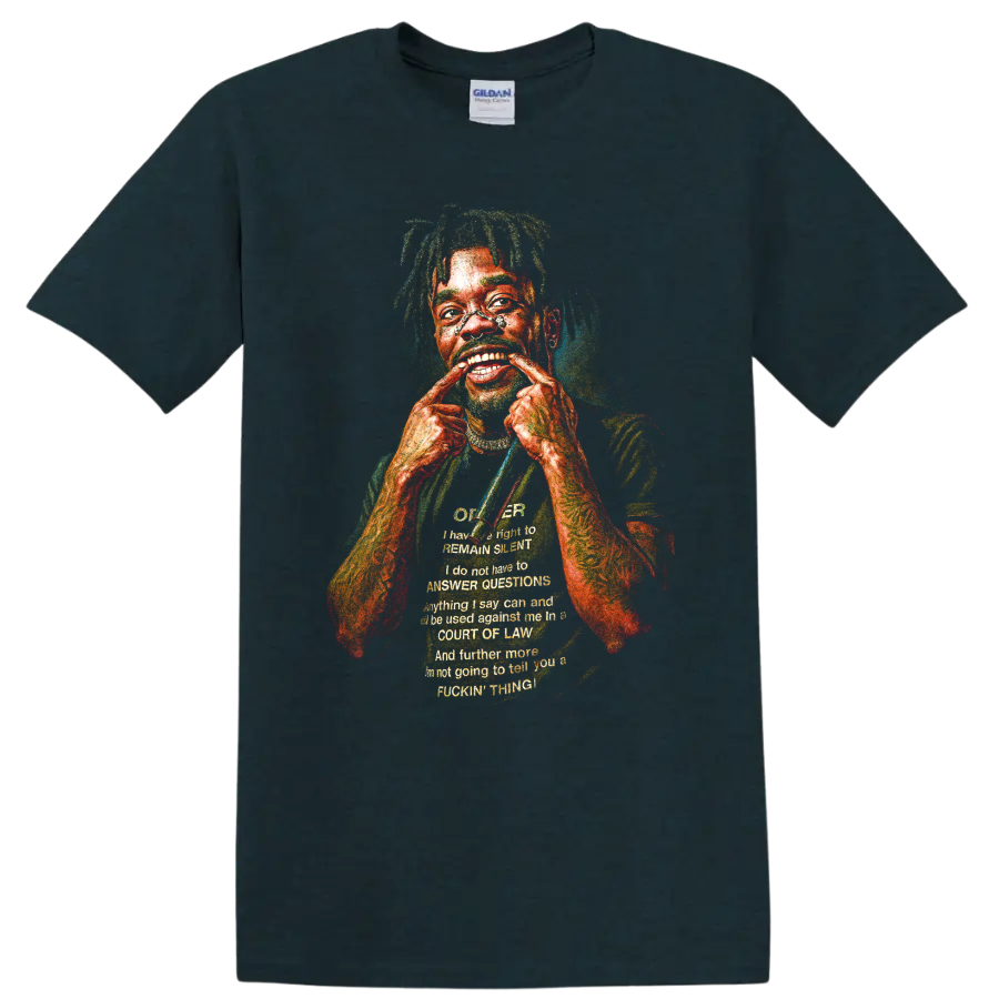 Playboi Carti stylized colorful hip-hop rapper portrait on a Midnight (Green) T Shirt