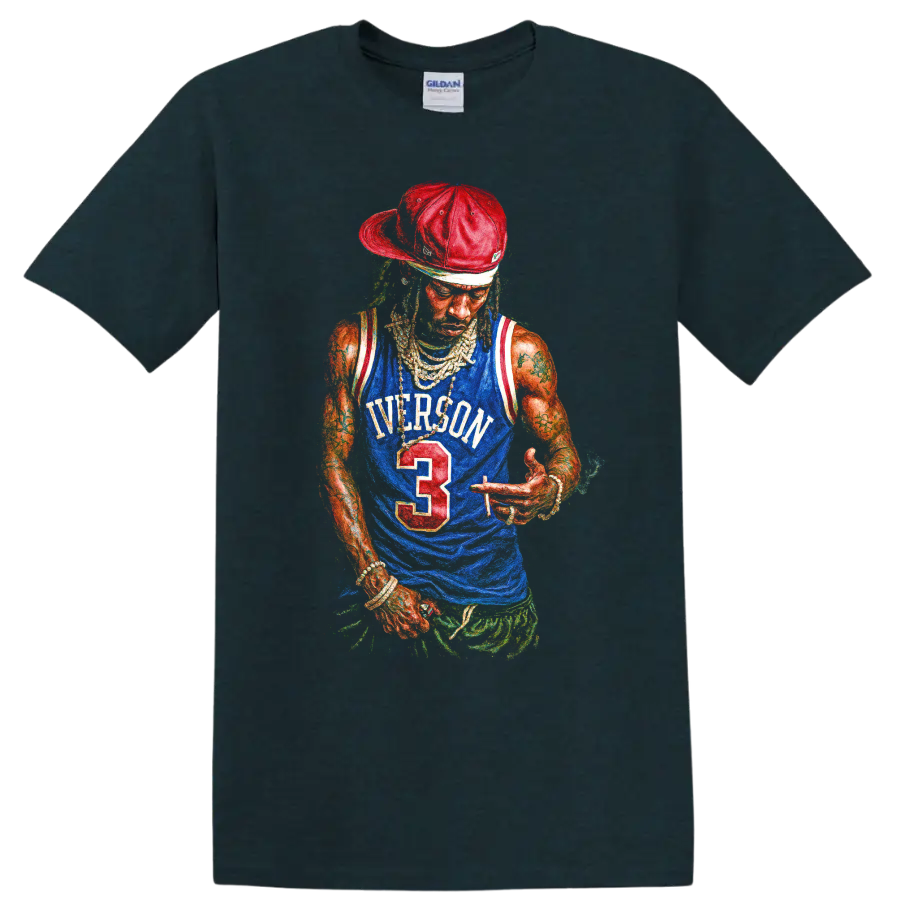 Playboi Carti Allen Iverson basketball jersey graphic print on a Midnight (Green) T Shirt