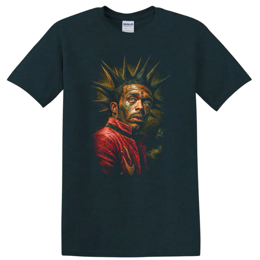 Mikhail Gorshenev punk rock portrait with spiked hair and vivid colors on a Midnight (Green) T Shirt