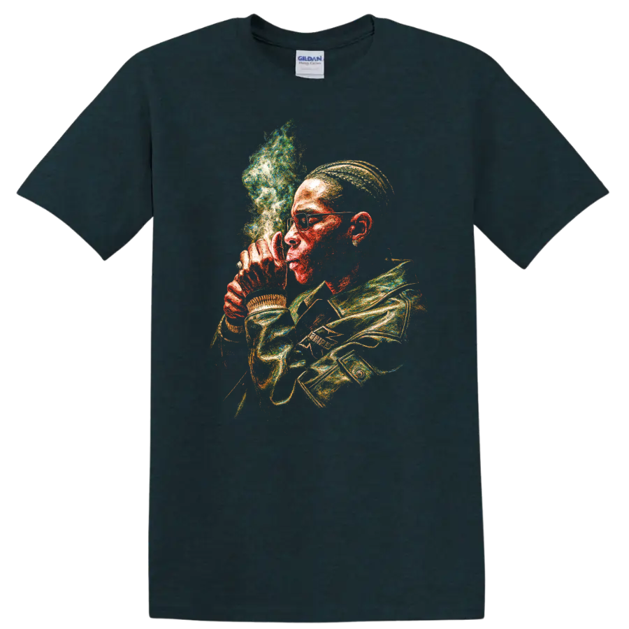 A$AP Rocky Same Problems? distressed colorful portrait artwork on a Midnight (Green) T Shirt