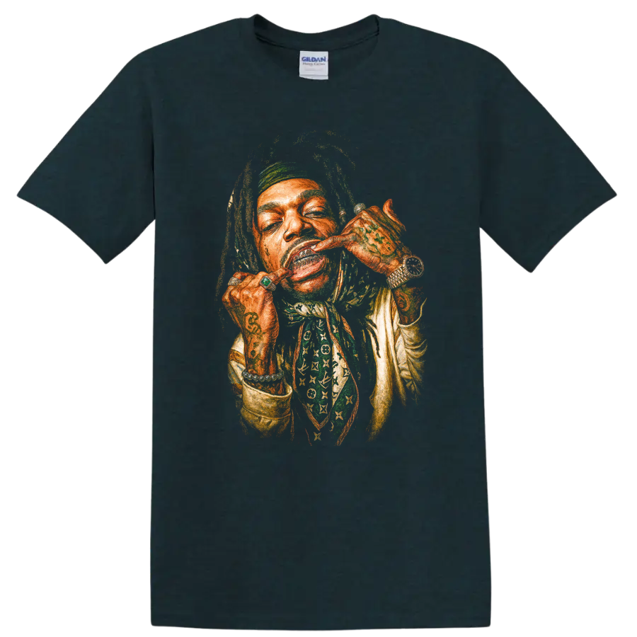 Lil Wayne stylized hip-hop portrait graphic print on a Midnight (Green) T Shirt