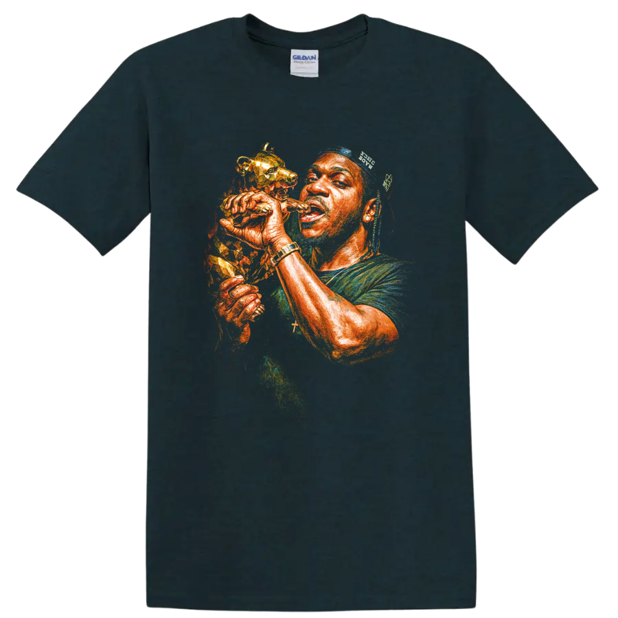 Lil Wayne stylized hip-hop portrait holding a microphone on a Midnight (Green) T Shirt