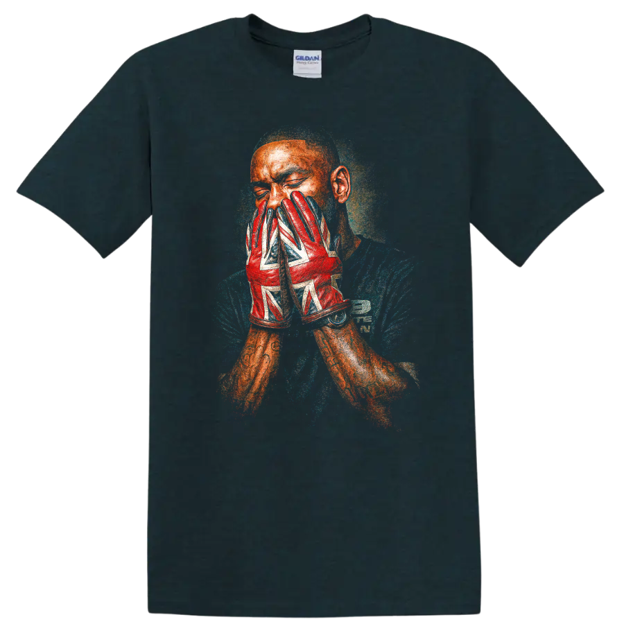 Skepta grime portrait with red patterned gloves, textured album cover style on a Midnight (Green) T Shirt