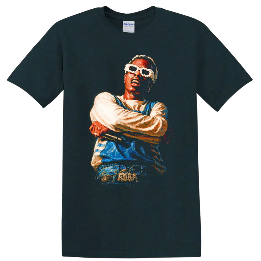 A$AP Ferg stylized hip-hop portrait artwork with sunglasses on a Midnight (Green) T Shirt
