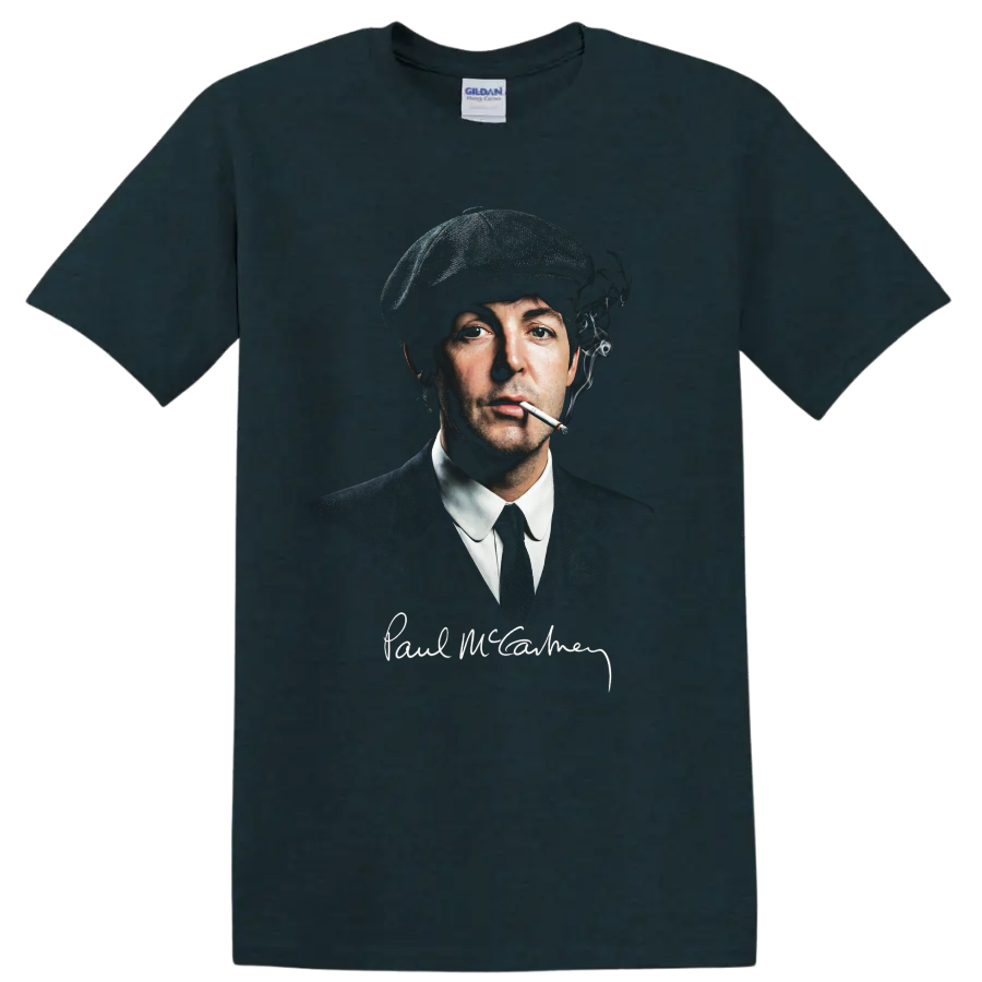Paul McCartney smoking portrait in vintage rock style on a Midnight (Green) T Shirt