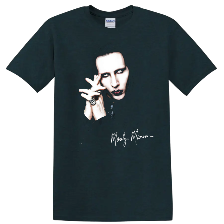 Marilyn Manson gothic rock portrait fan art graphic print on a Midnight (Green) T Shirt