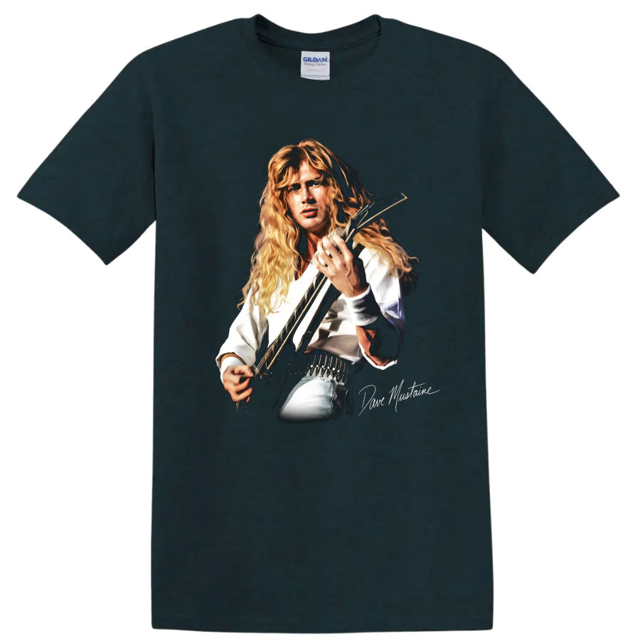 Dave Mustaine Megadeth thrash metal guitarist portrait with electric guitar on a Midnight (Green) T Shirt