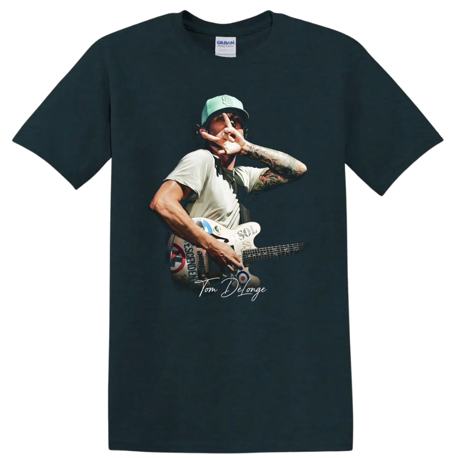 Tom DeLonge Blink-182 pop-punk guitar concert graphic on a Midnight (Green) T Shirt