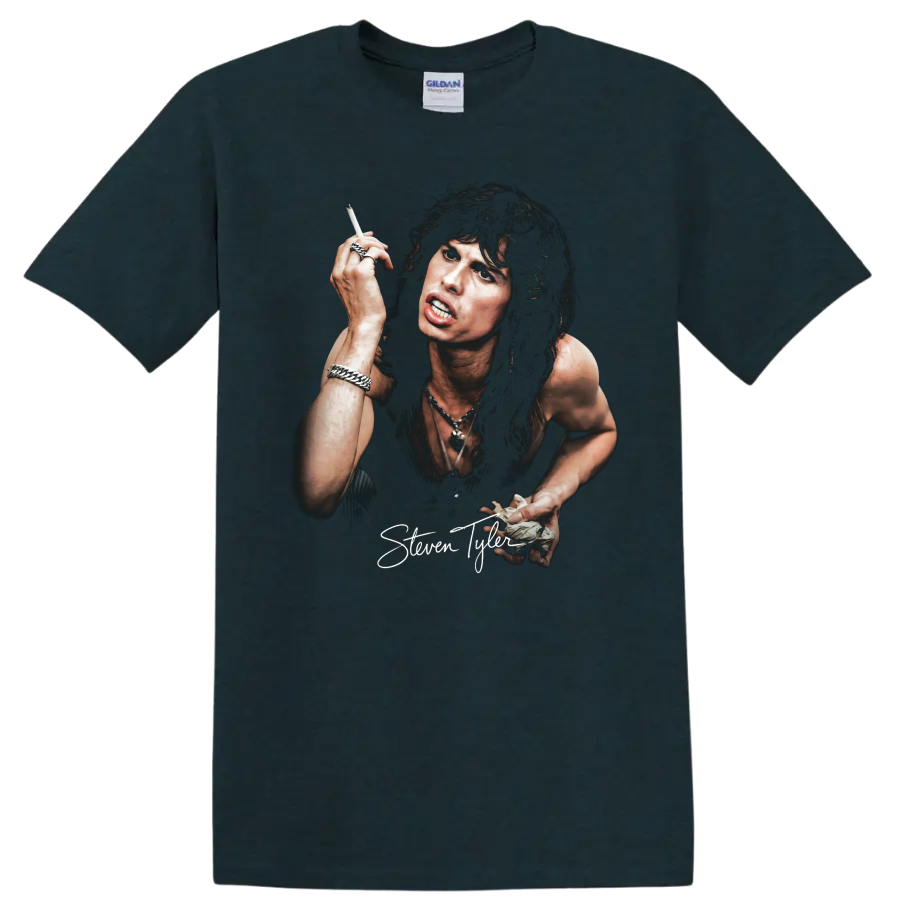 Steven Tyler Aerosmith rock portrait graphic print on a Midnight (Green) T Shirt