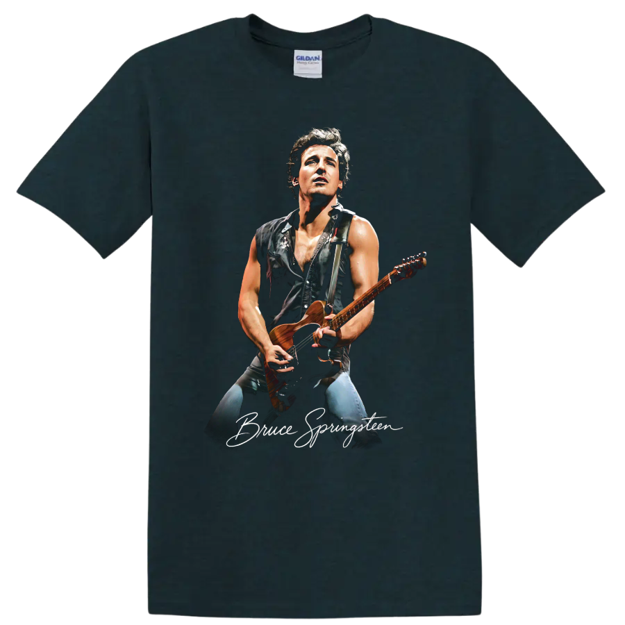 Bruce Springsteen pop-art guitar portrait on a Midnight (Green) T Shirt
