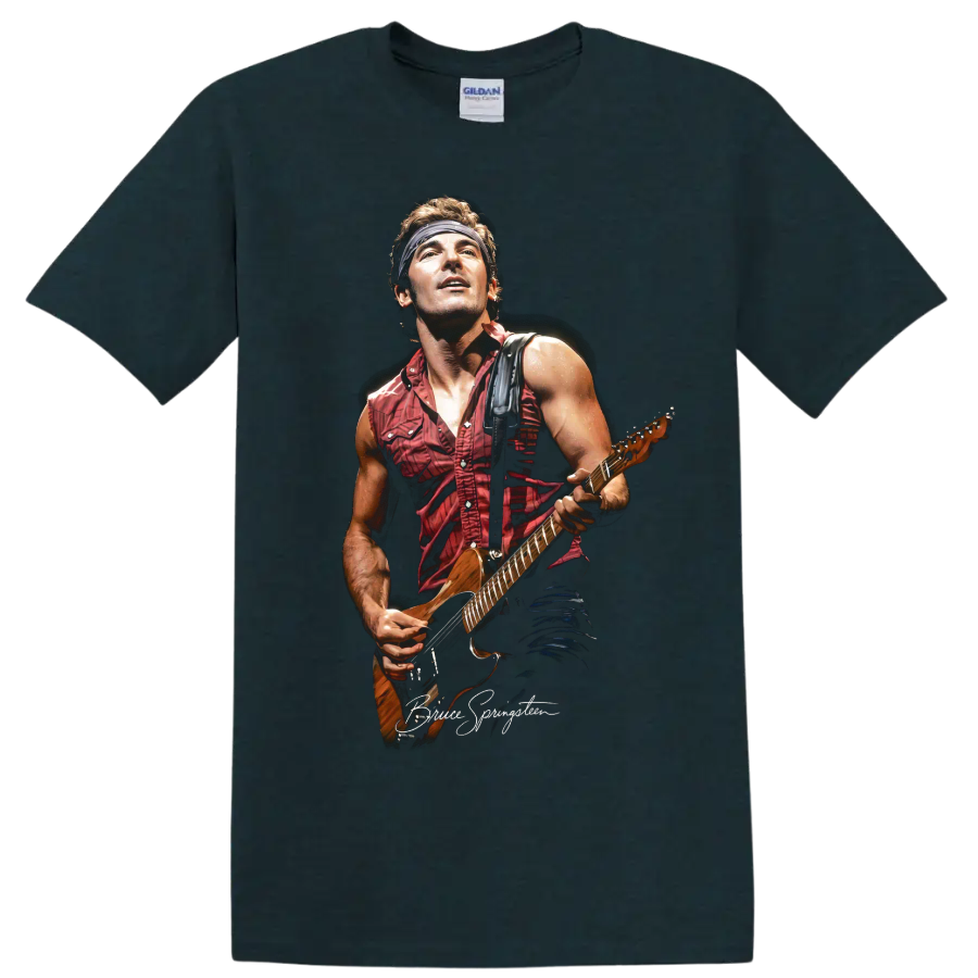 Bruce Springsteen pop-art portrait performing with an electric guitar on a Midnight (Green) T Shirt