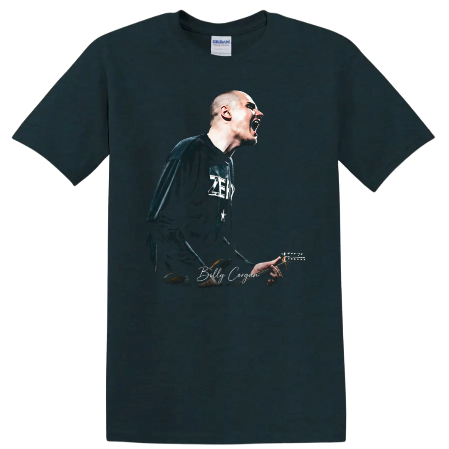 Billy Corgan performing with guitar in a bold alternative rock graphic on a Midnight (Green) T Shirt