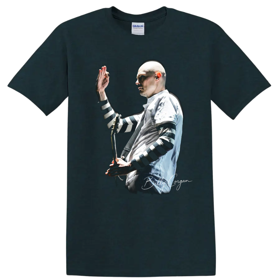 Billy Corgan performing with guitar, high-contrast alternative rock portrait on a Midnight (Green) T Shirt