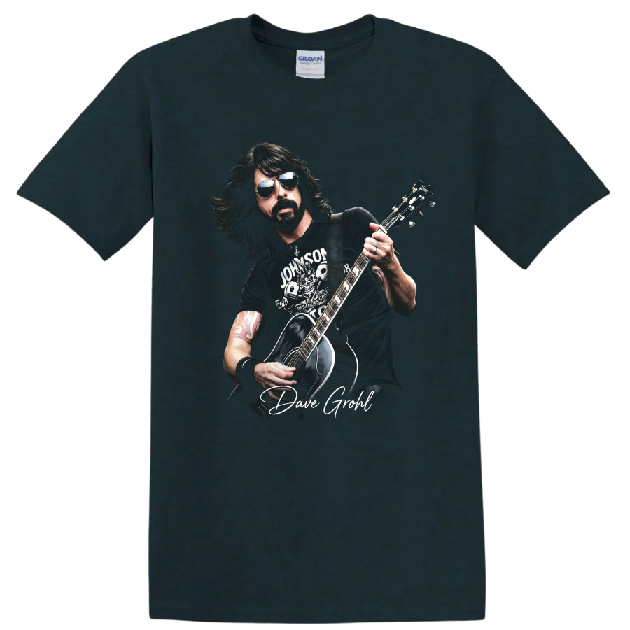 Dave Grohl guitar portrait graphic print on a Midnight (Green) T Shirt