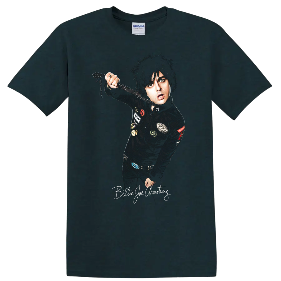Billie Joe Armstrong pop-punk portrait fan art on a Midnight (Green) T Shirt