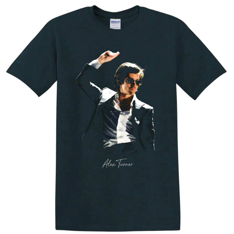 Alex Turner Arctic Monkeys sunglasses portrait graphic print on a Midnight (Green) T Shirt