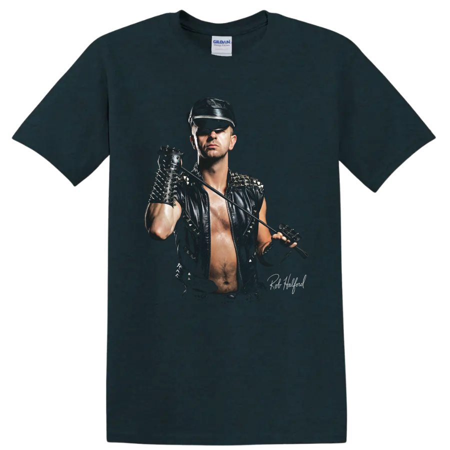 Rob Halford Judas Priest heavy metal stage portrait graphic on a Midnight (Green) T Shirt