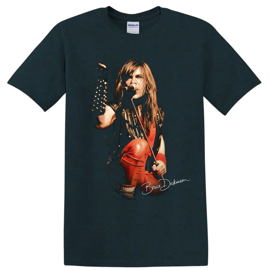 Bruce Dickinson Iron Maiden heavy metal stage performance graphic on a Midnight (Green) T Shirt