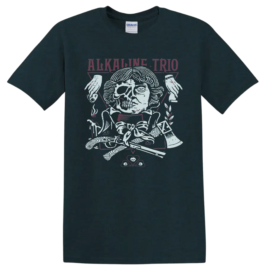 Alkaline Trio winged skull and roses punk rock graphic on a Midnight (Green) T Shirt