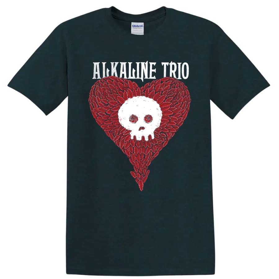 Alkaline Trio distressed skull heart punk rock graphic on a Midnight (Green) T Shirt